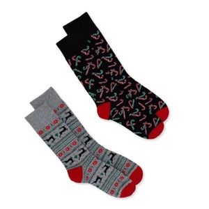 Holiday Time Men's Christmas Crew Socks 2 Pairs Size 6-12 NWT Deer Candy Cane